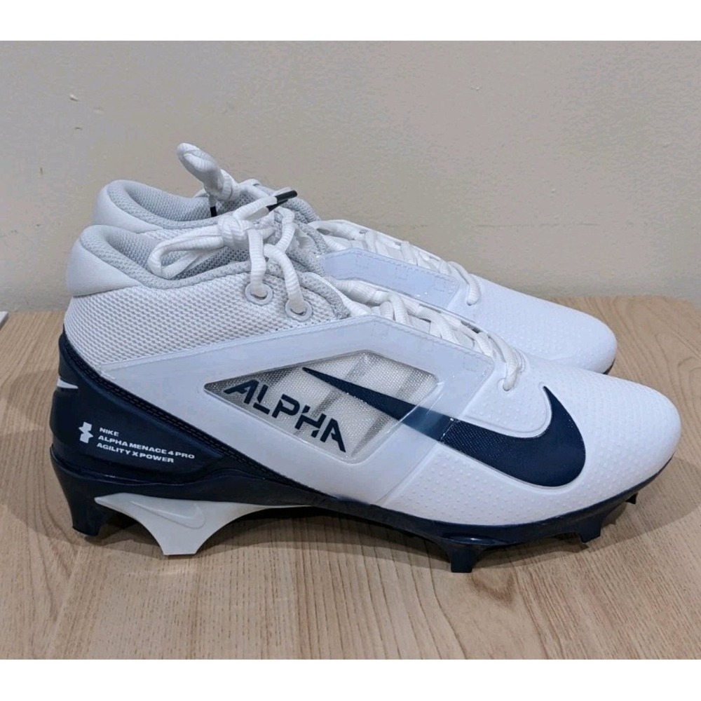 Mens Size 8.5 Nike Alpha Menace 4 Pro White Navy Blue Football Cleats FD7037-104